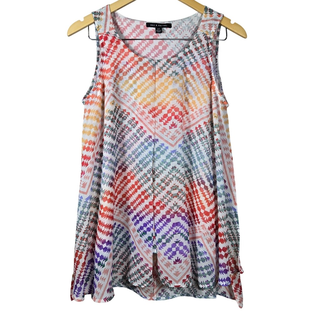 Zac & Rachel Womens Small Multicolor Geometric Tribal Overlay Sleeveless Blouse